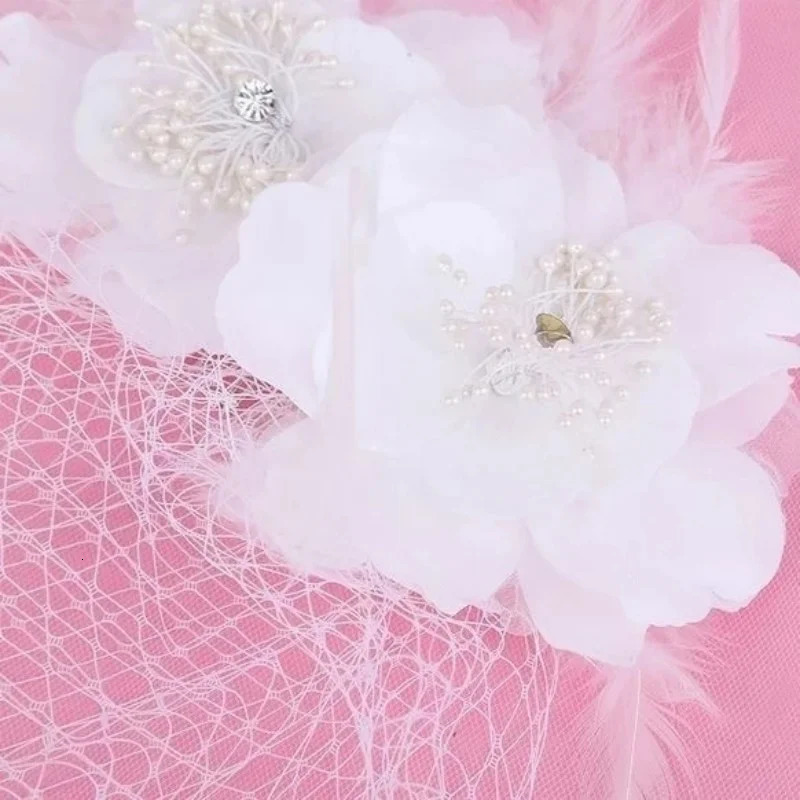 Lace Birde Cage Wedding Flower White Veil Face Short Feather Birdcage Netting Vintage Fascinator Bride Hats with Veil 250610