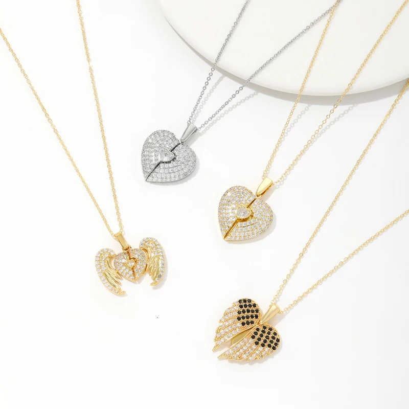 18K Gold Plated Brass Heart Pendant Charm For DIY Jewelry MakingInlaid Zircon Wing Charm DIY Necklace Accessories 250609