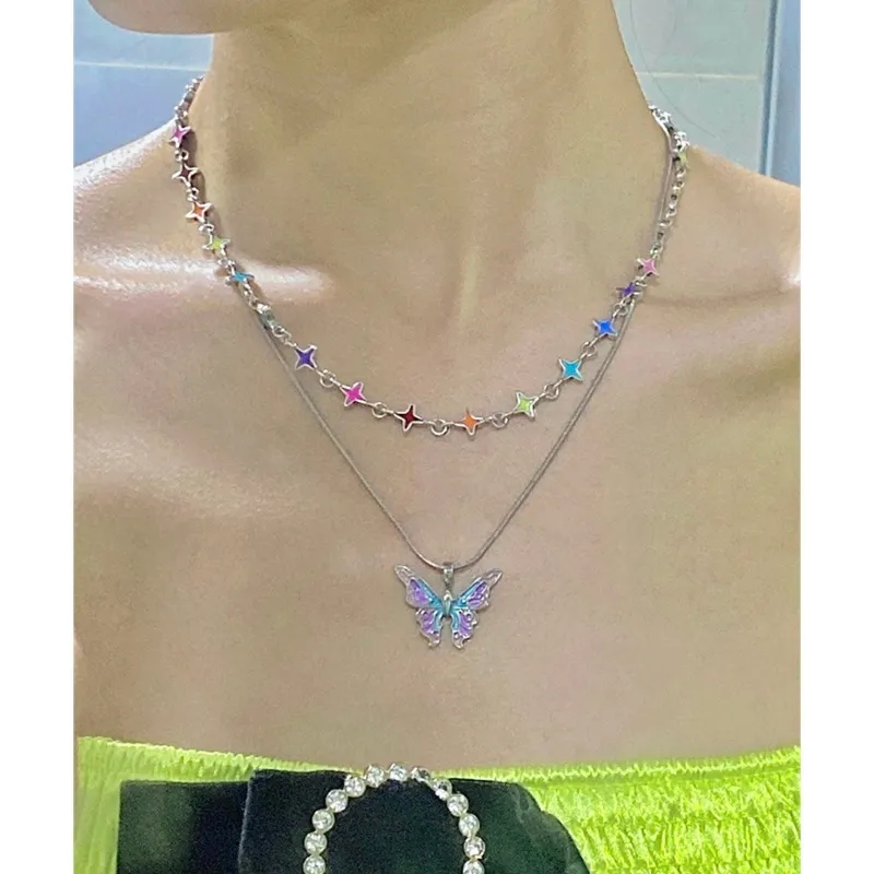 Starry Punk-Chic Choker Bracelet for Ladies: Vibrant Multi-Colored Clavicle Necklace