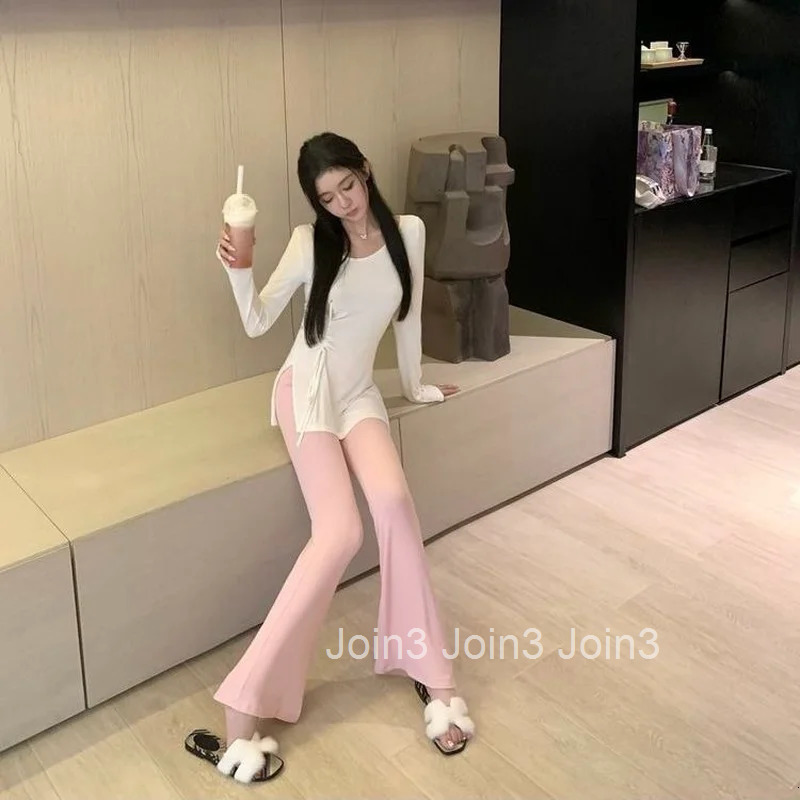 Clothing Sexy Flare Womens Pants Solid Trousers Woman Pink Elastic Waist Outfits Casual Summer G New In Vintage Aesthetic 90s