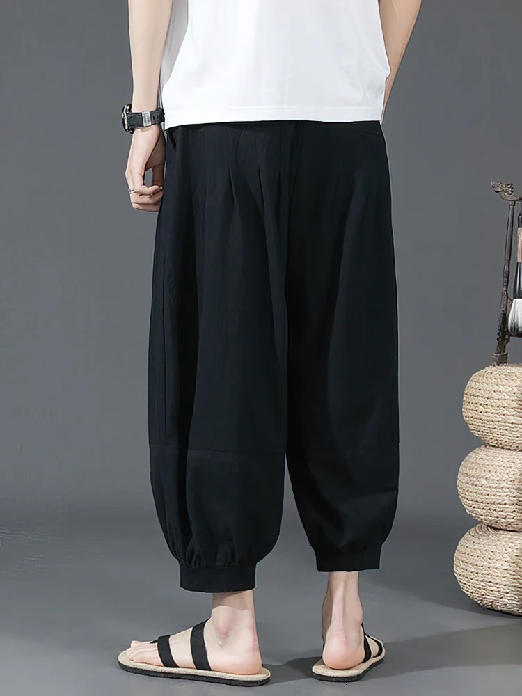 Summer Cotton Linen Shorts Men Baggy Wide leg Casual Capris Pants Male Sport Running Shorts 2025 Oversize Chinese 250614