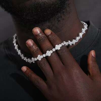 Unisex 925 Silver Tennis Chain 10mm Cross VVS1 Moissanite Fine Jewelry Necklace for Women