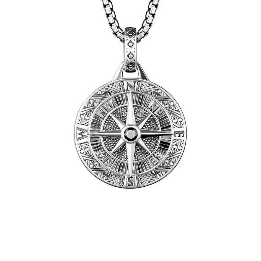 Compass Pendant Necklace For Men hip-hop Style Stainless Steel Chain Vintage Silver Color Neckchain Fashion Men Jewelry Gifts W250616