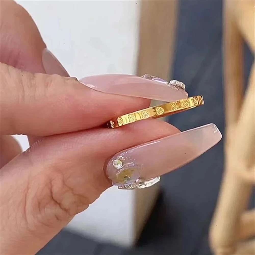 Golden Stainless Steel 2mm Heart Ring Size 5/6/7/8/9/10# Thin Finger Ring Wedding Band Engagement Jewelry Girlfriend Gift 250610