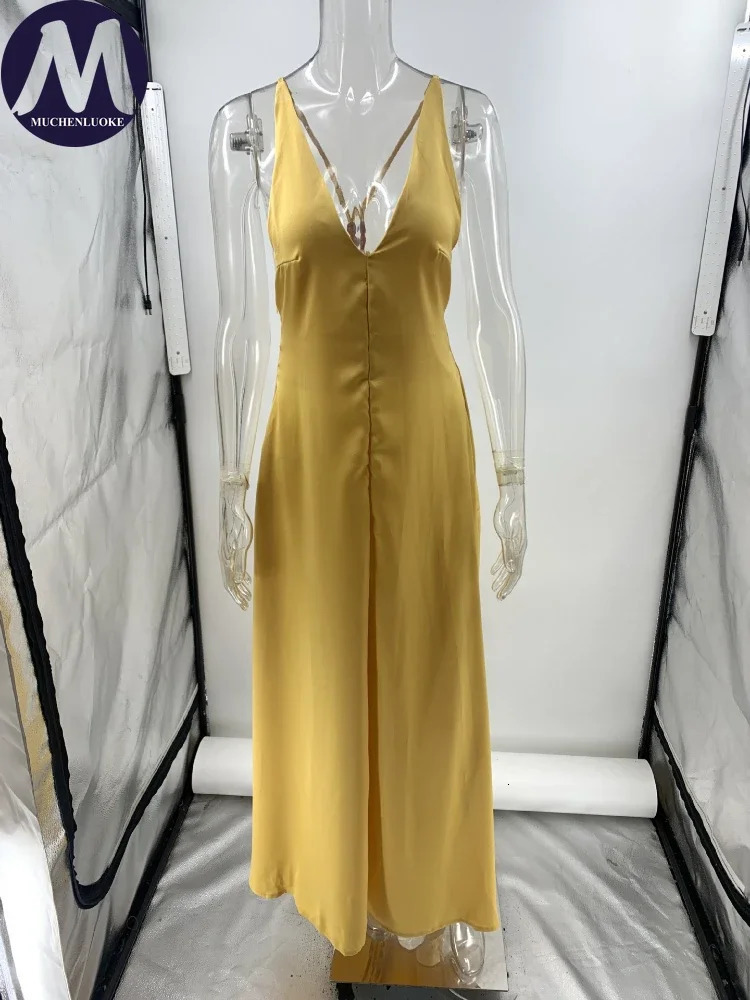 Elegant Womens Dresses Summer Sexy V Neck Sleeveless Suspender Dress Fashionable Slim Fit Backless High Waisted Dress 250611