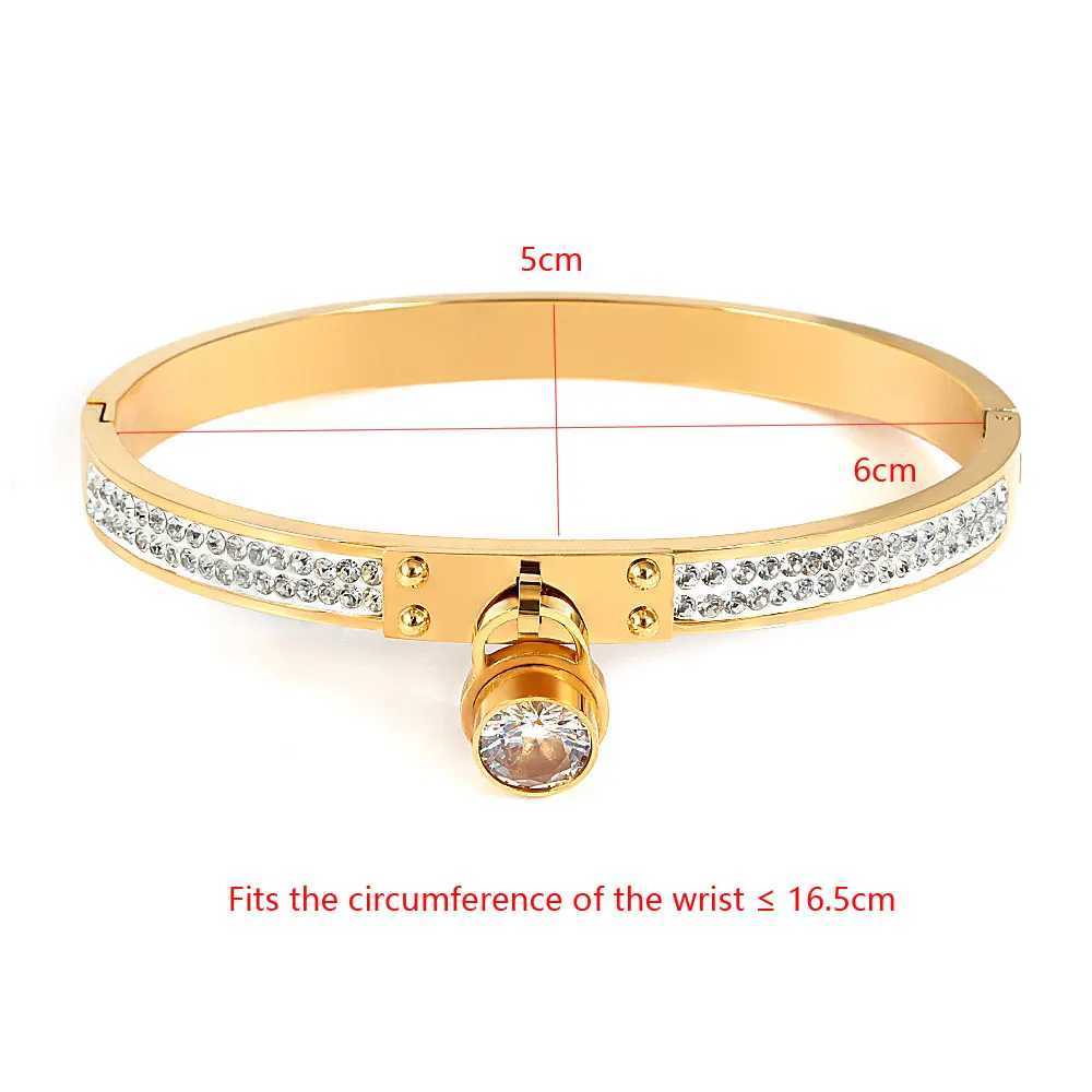 FYSARA Fashion Zirconia Crystals Bangle Stainless Steel Rivet for Women Brand Jewelry Big Crystal Pendant Cuff Chain Z250616