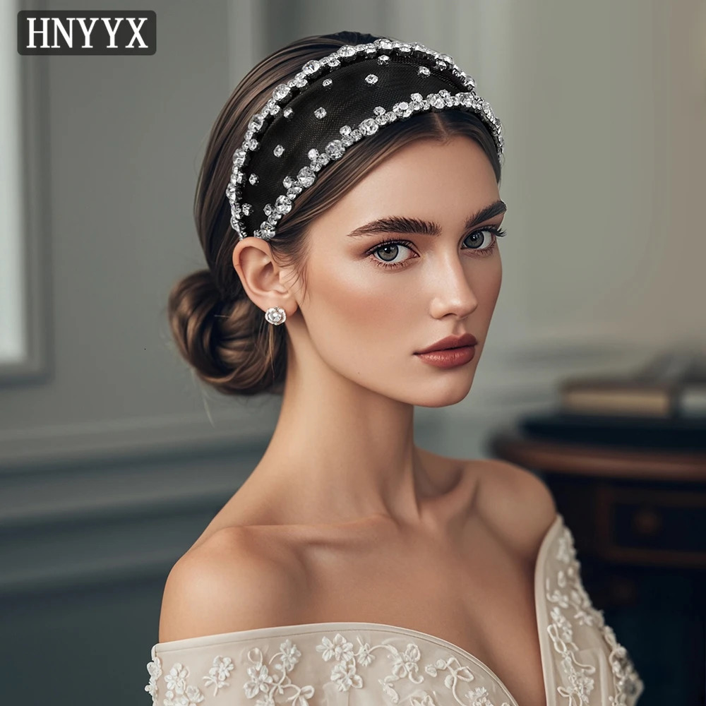 HNYYX Glitter Rhinestone Headband Wide Baroque Crystal Hair Hoop Hair Accessories for Women Wedding Party Hair Pieces A43 250603