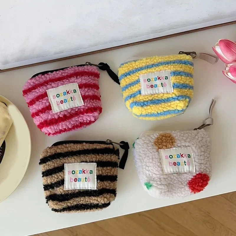 Stripes Plush Coin Purse Kawaii Cute Key Money Card Case Bags Small Coin Bags for Women Boys Girls Gift Mini earphone wallet 250614
