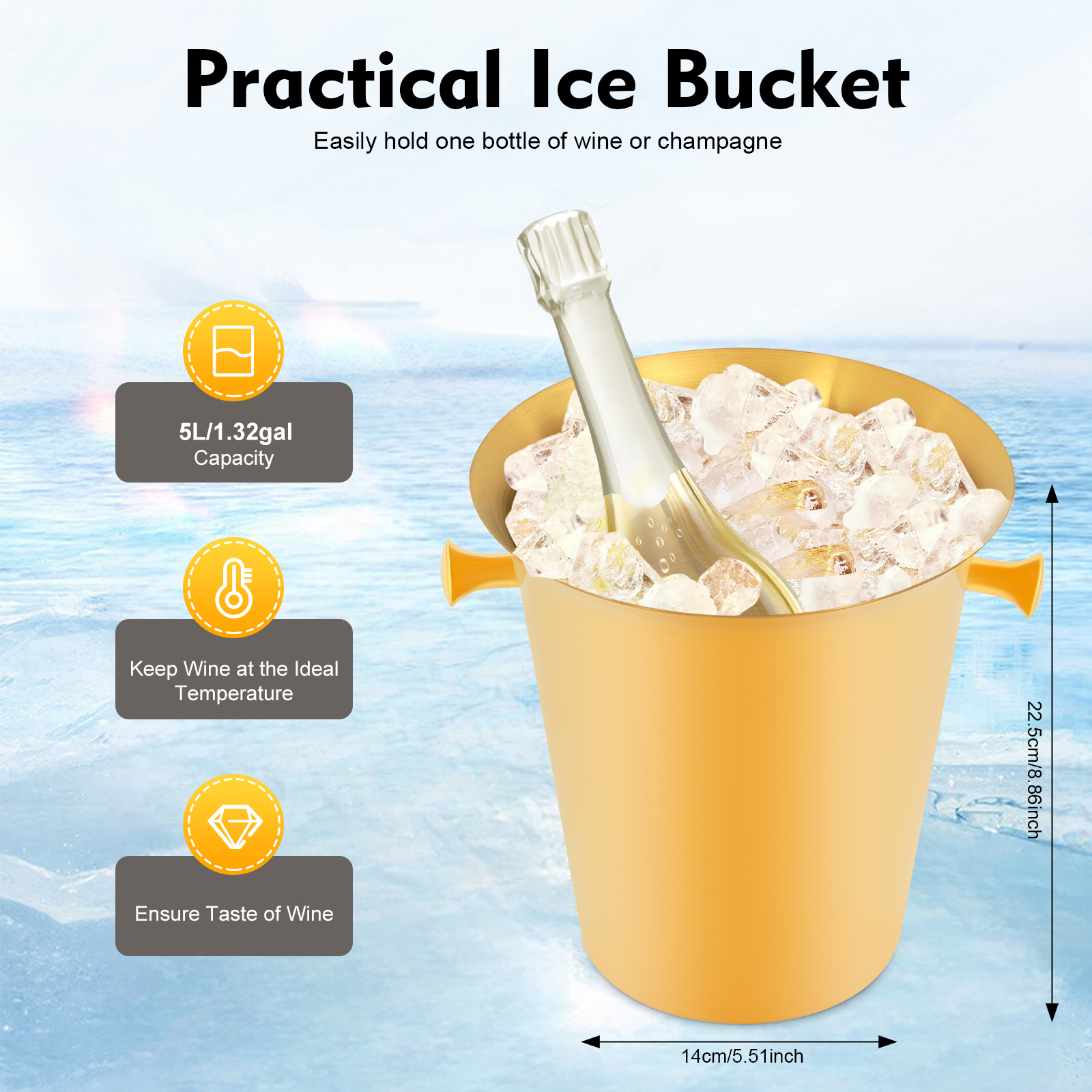 Champagne Bucket with Stand, Gold Ice Bucket Floor Standing Bar Stand Wine Cooler Gold Stainless Steel Ice Bucket Wine Bucket Champagne Chiller for BB