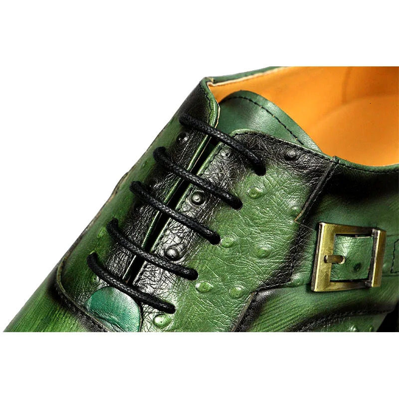Men Oxford Shoes British Carved Fashion Dress Leather Pointed Trendy Laceup Green Black Formal 250612