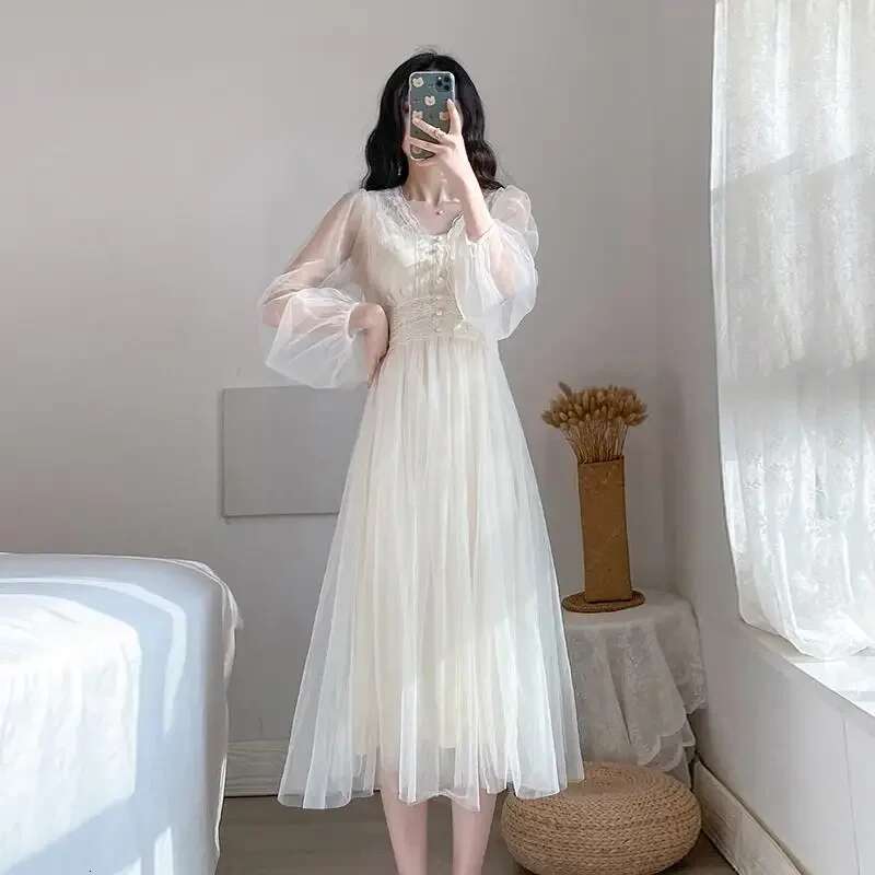 Female Dress A Line Beach Korean Style Womens Long Sleeve Dresses New Features of Sensual Sexy Clothes Chic and Elegant Pretty