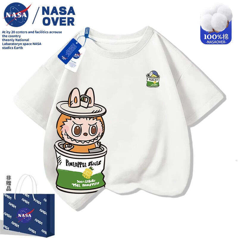 NASA Cartoon Labubu New Summer Short Sleeve Unisex Children's Versatile Casual T-Shirt