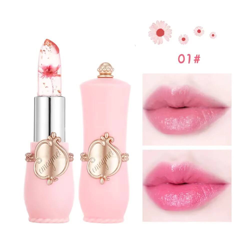Jelly Lipstick Temperature Moisturizer Flower Stick Long Lasting Balm Magic Color Change Lip Gloss Set happy