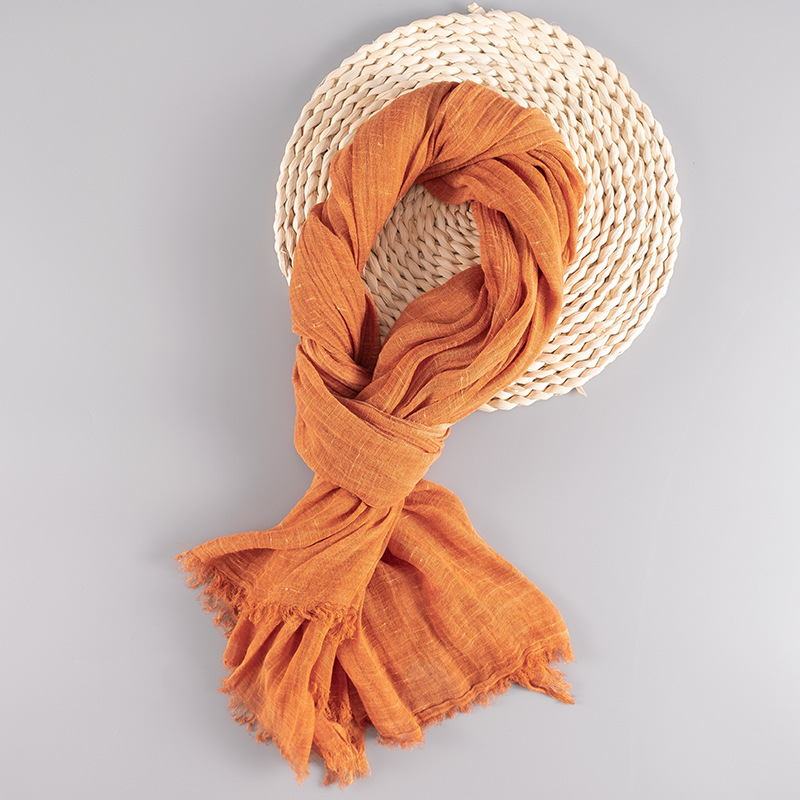 K1045 Cotton and linen scarf summer style sunscreen thin style oversized Korean style all-match solid color linen literary long shawl dual-purpose