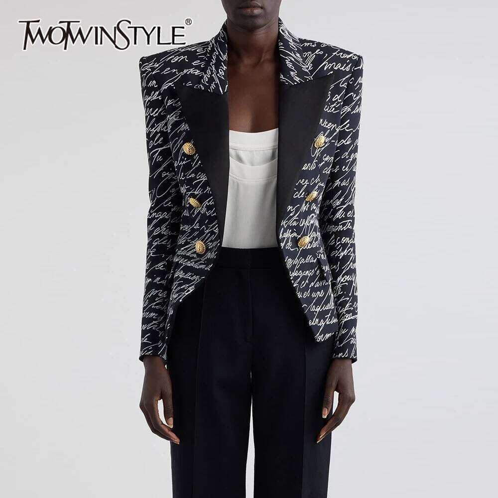 TWOTWINSTYLE Hit Color Patchwork Button Chic Jackets For Women Lapel Long Sleeve Tunic Temperament Minimalist Coats Female New