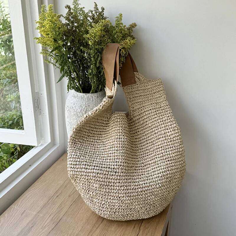 Beach Vintage Handmade Woven Shoulder Bag Raffia Rattan Shopping Bags Bohemian Ladies Summer Travel Vacation Casual Tote