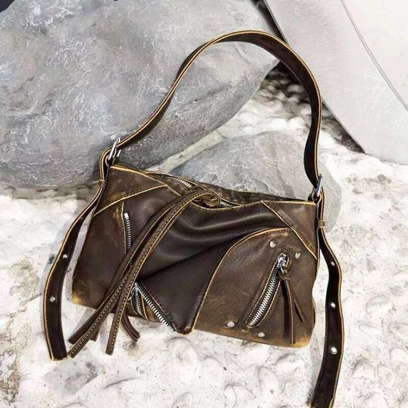 Women's Bags Designer Moto & Biker Bags For Women Designer Handbags And Purses New In PU Vintage Distressed Rivet Small Underarm Shoulder