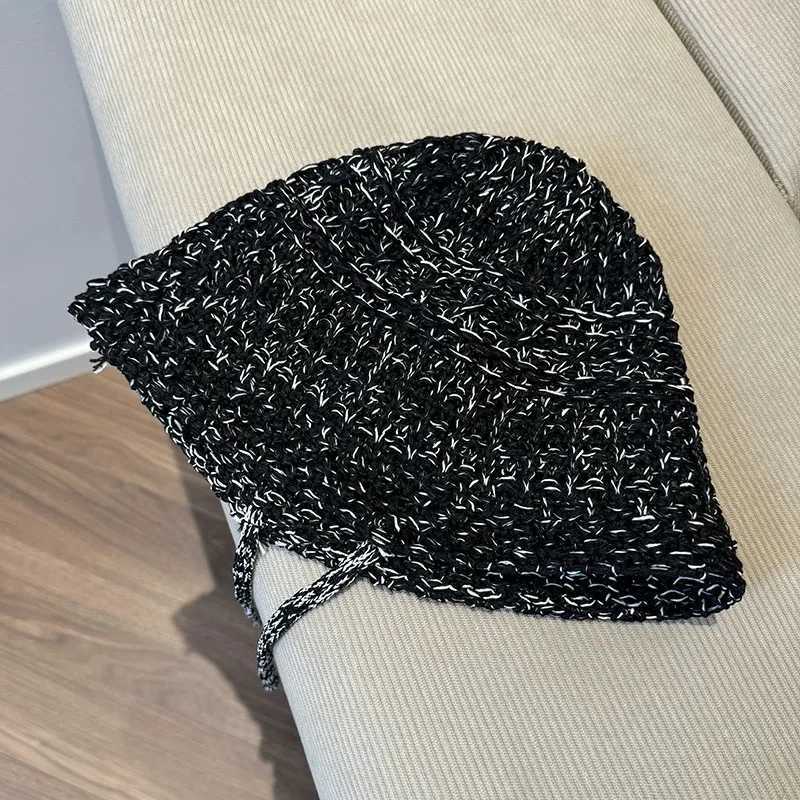 New Arrival Korean Mixed Color Woven Strap Bucket Hat Summer Breathable Hollow Casual Versatile Sunshade Foldable Knitted Sun Cap for Women U250616