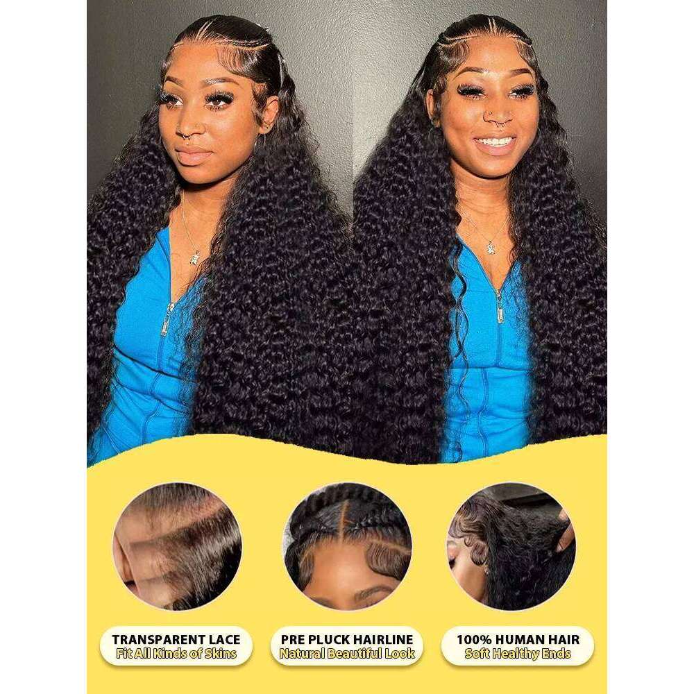 HD Transparent Brazilian Remy Human Hair Wig 30 32 40 Inch Deep 13x4 Curly Front 13x6 Water Wave Lace Frontal Wigs