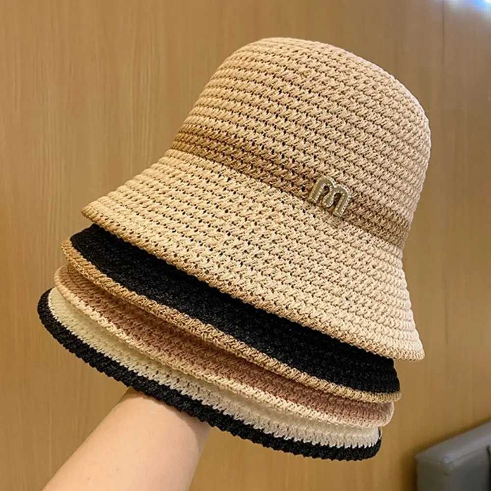 Summer Women Fisherman Hat Anti UV Foldable Letter Decor Holiday Beach Bucket Hat Sun Cap M250616