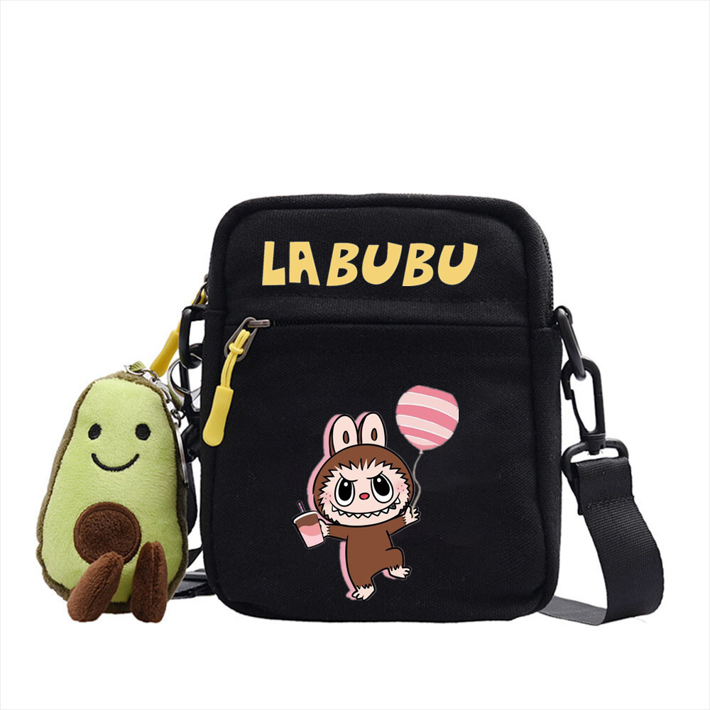 LABUBU Peripheral Small Square Plush Nylon Canvas Lightweight Simple Versatile Crossbody Bag