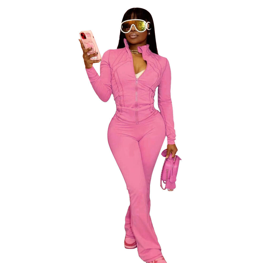 European and American Sports Casual Women's Clothing Source Sexy Tight Long Sleeve Flared Two-Piece Set 2025 New Elegant Unique Fashion