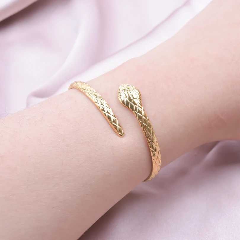 Fashion Simple Snake Shaped Open Cuff Handcrafted Punk Stainless Steel Cuff Bangles Women Girls Birthday Jewelry Gifts Z250616