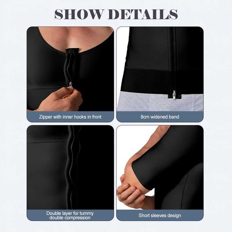 Men Slimming Tummy Control Body Shaper Post Op Surgery Gynecomastia Lipo Short Sleeve Vest Shapewear Top W250616