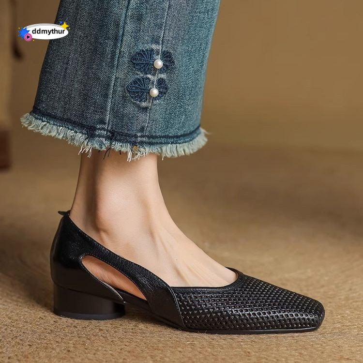 Fashion ~~ Ultra Soft French Style Women's Square Toe Hollow Breathable Mary Jane Shoes ddmythur