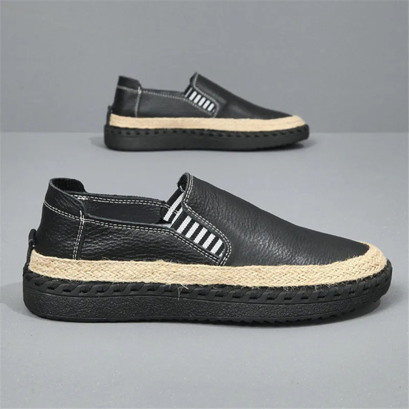 Fashion Fisherman Loafers Mens White Genuine Leather Espadrilles Shoes Male Walking Sneakers Footwears Zapatos Hombre 250612