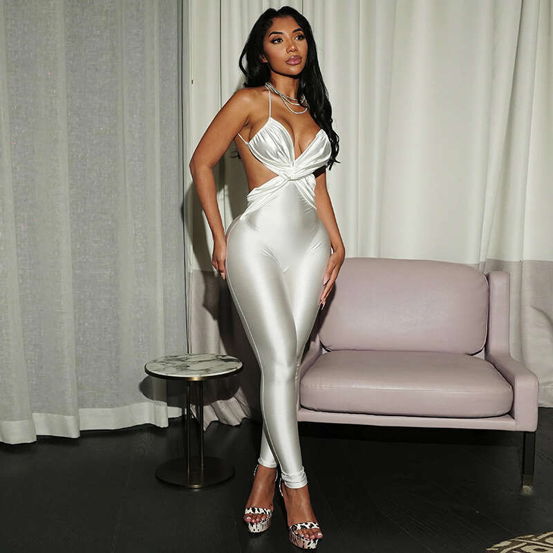 Summer New Sexy Women's Solid Color Backless Strap Tight Jumpsuit Romper B5 m8