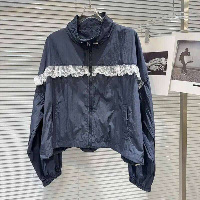DEAT Fashion Two-piece Set Lace Edge Patchwork Jackets Female High Elastic Waist Short Cake Skirt For Women 11A03677