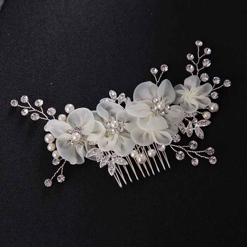 Flower Rhinestone Pearl Hair Clip Comb Headband Women Wedding Hair Jewelry Accessories For Women Bridal Tiara Headband Clip Gift 250610