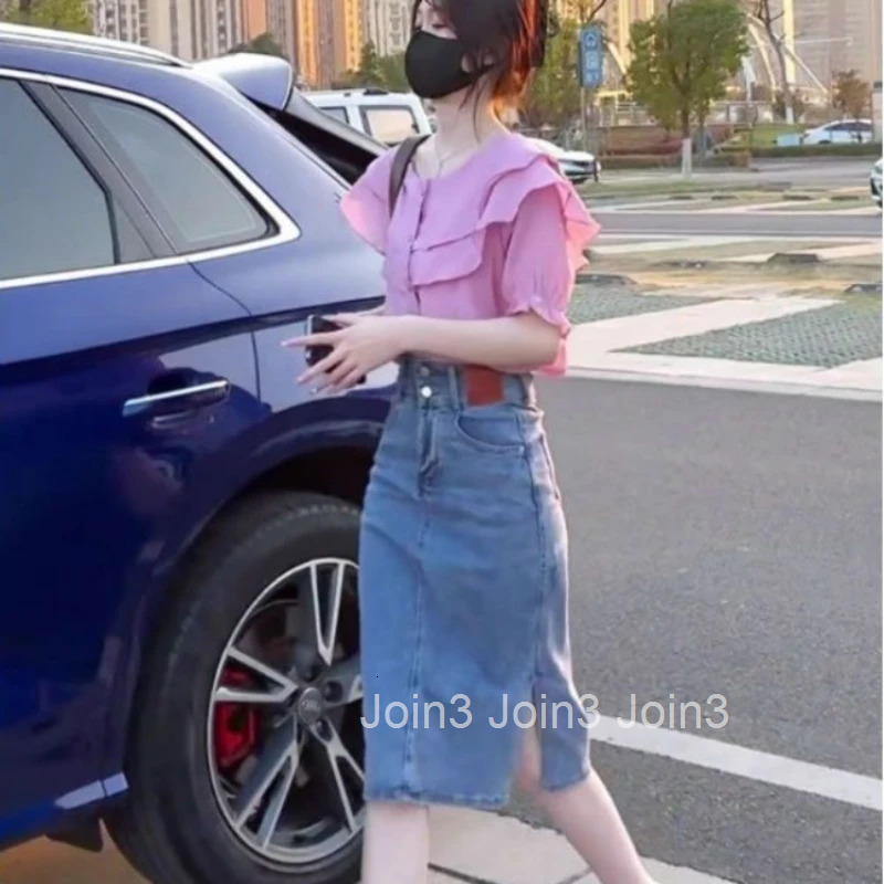 Female Jeans Skirts Midi New In Womens Denim Skirt Stylish 2025 Trend High Quality Casual Modest Offer Original Hot V Summer