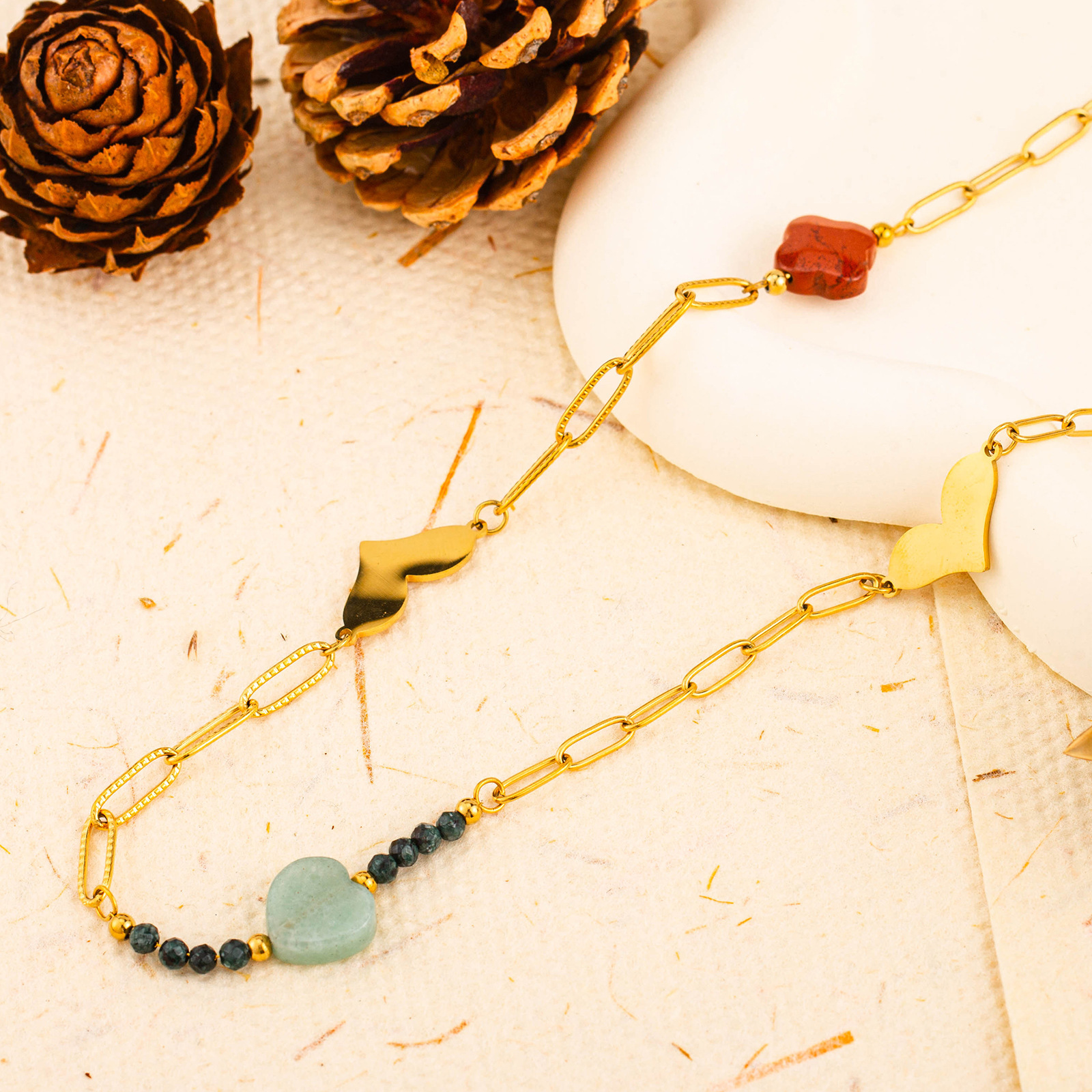 Fashionable and Elegant Style Personality Natural Stone Heart Necklace for Women Titanium Steel Versatile Non-Fading Jewelry