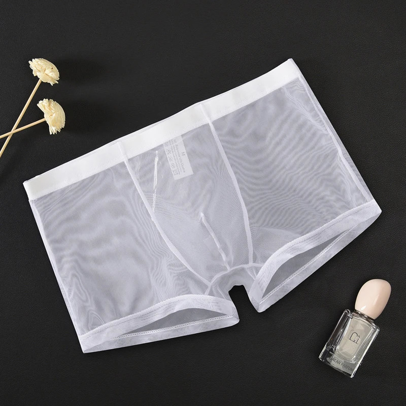 Transparent Mesh Boxer Shorts Men Mid Waist Seamless Underpants Male Summer Ultra-Thin Breathable Panties Underwear Lingerie 250614