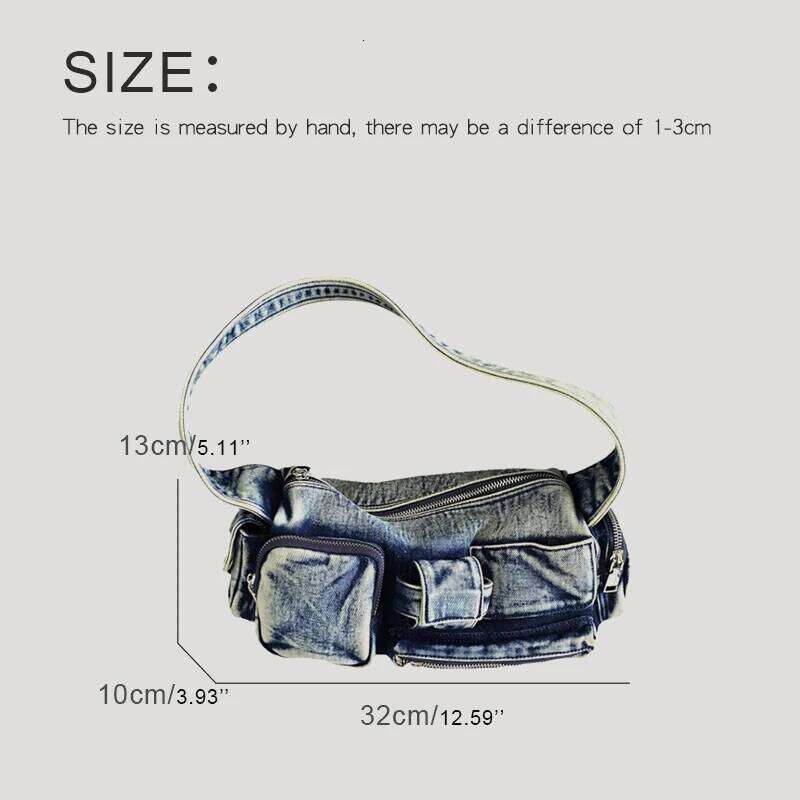 Women's Bags Designer Moto & Biker Denim Bags For Women Designer Handbags Purses New In Y2k Multiple Pockets Washing Cloth Armpit Shoulder