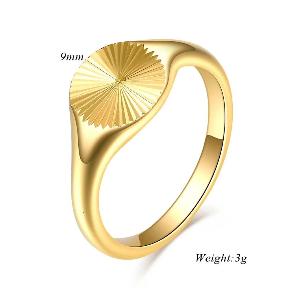 High Quality Carve Wave Rings For Women Minimalist Dainty Rays Texture Circle Ring Stainless Steel Signet Chunky Dome Ring 250610