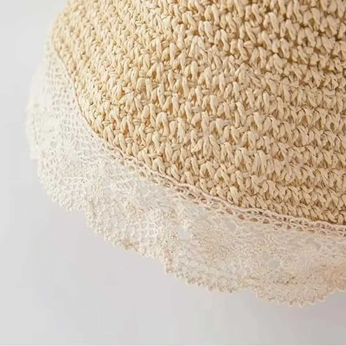 Womens Summer Panama Straw Hat Anti-UV Wide Brim Sunshade with Lace Ribbon And Ponytail Hole for Beach Travel Outdoor Fashion M250616