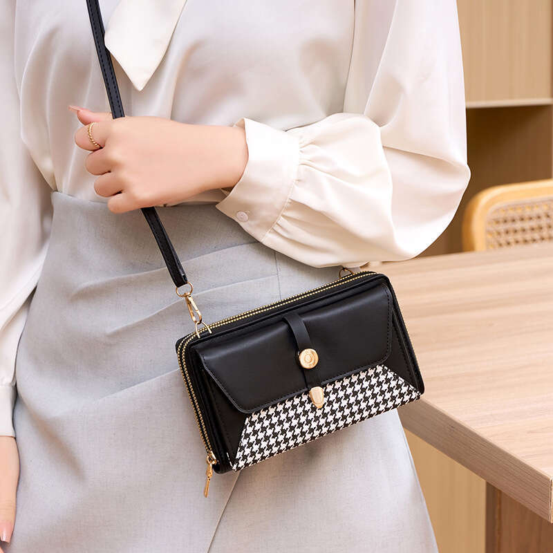 New Style Patchwork Color-Block Phone for Women, Multifunctional Ladies Wallet with High-End Houndstooth Crossbody Shoulder Bag