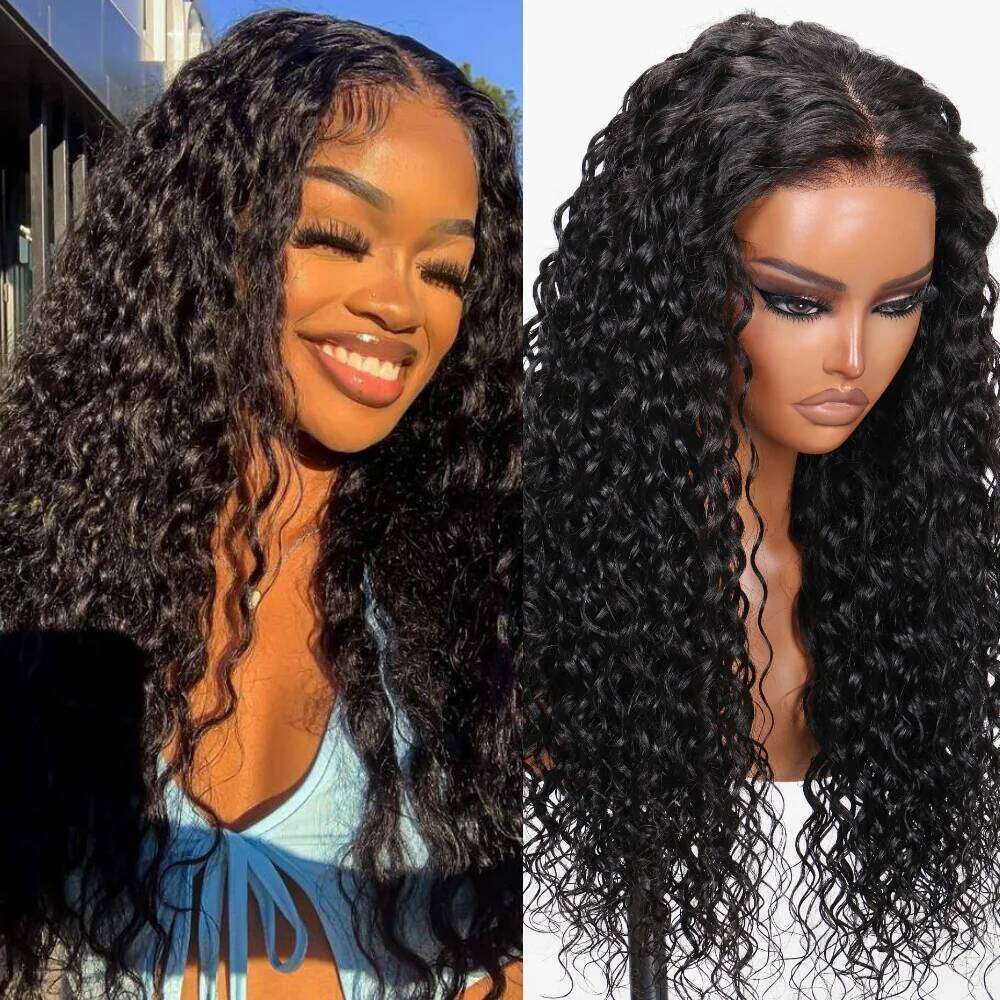 UNICE Upgrade Drawstring Water Wave 7x5 Glueless Cut Pre Bleached Lace Front Human Hair Wig Ready To Wear 180% Density