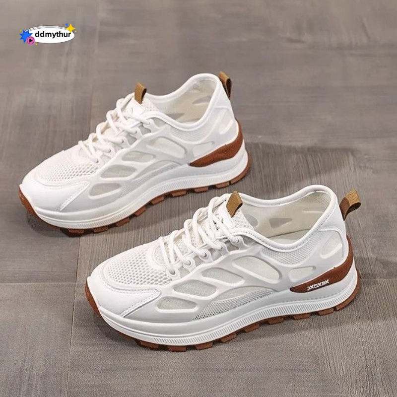 Summer Women's New Breathable Mesh Korean Style Versatile White Sneakers Thick Sole Sports Casual Dad Trend Shoes ddmythur