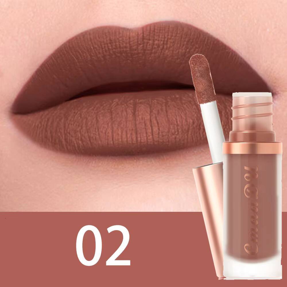 Dark Red Matte Velvet Gloss Nude Brown Lip Glaze Lasting Moisturizing Non-stick Cup Fading Waterproof Liquid Lipstick Makeup happy