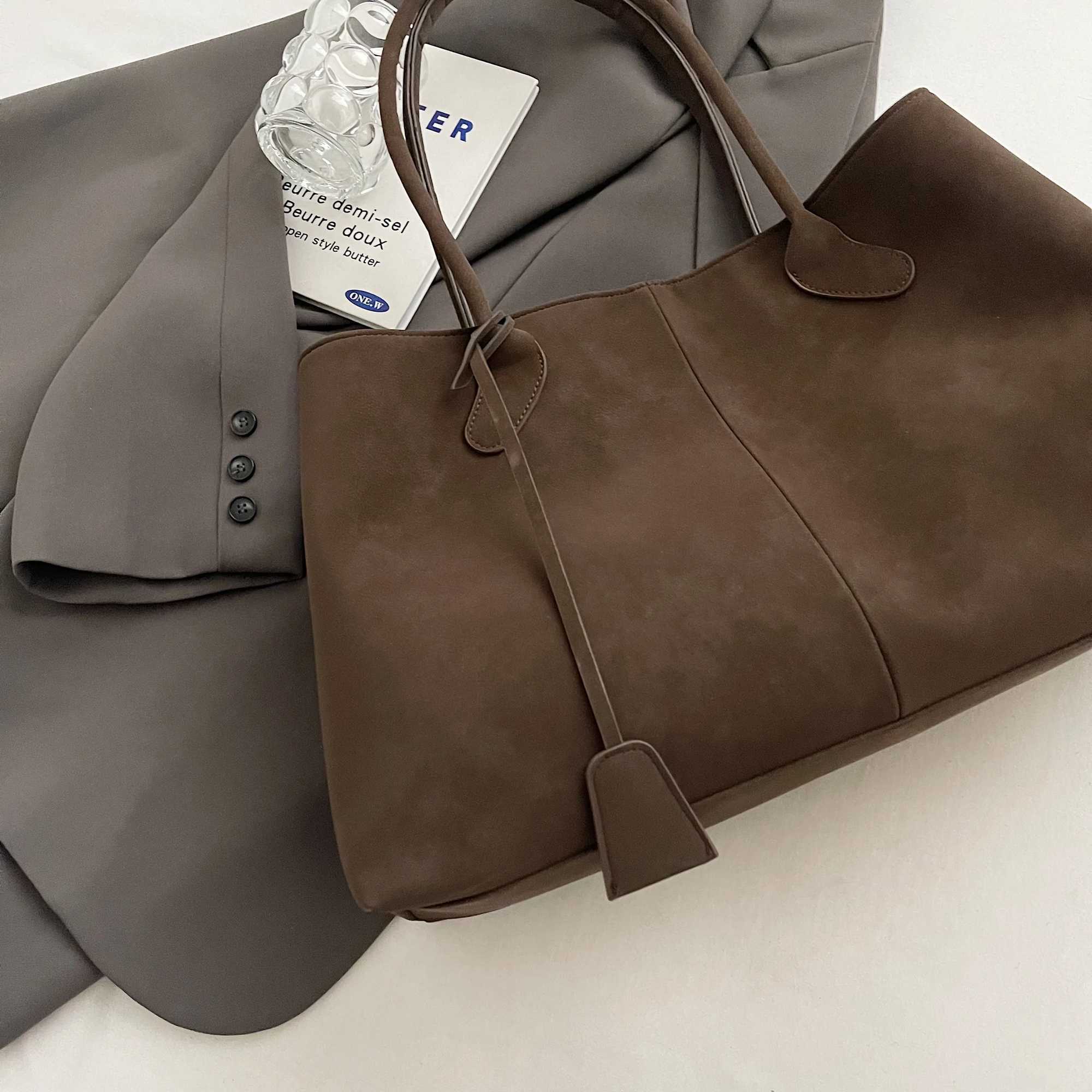 Elegant Faux Suede Handbags Wen Style Solid Casual Totes Large Capacity Designer Shoulder Bags Lady Fem Bags B250618