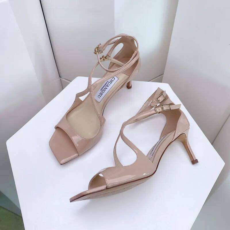 Sequined women Gladiator Sandals Summer Designer shoes For Women 2025 Square Head Hollow High Heels Fashion Ladies Shoes