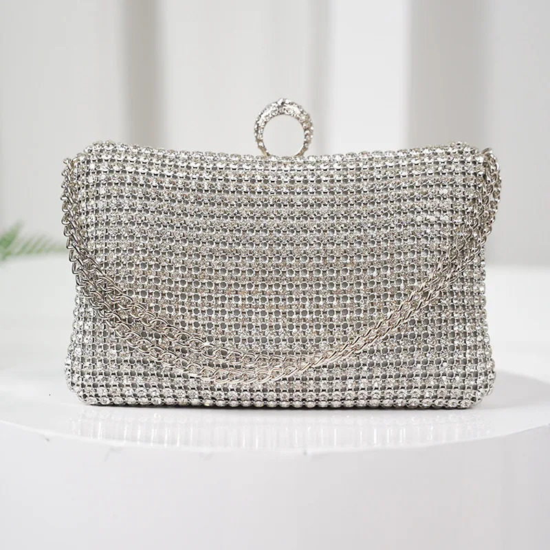 Diamonds Evening Bags for Women Silver Gold Luxury Shoulder Wedding Party Banquet Clutch Purse Simple Rhinestone Handbags 250614