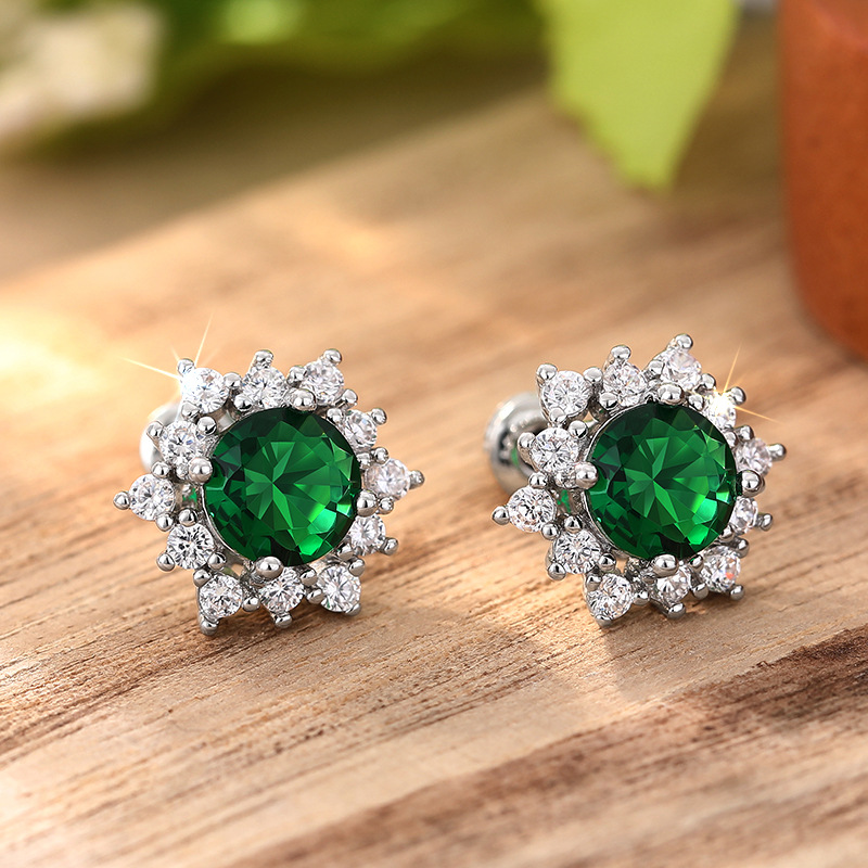 1CT Choucong Brand Ins Top Sell Spakrling Luxury Jewelry 925 Sterling Silver Round Cut Emerald Lab Moissanite Diamond Party Bright Lady Stud Earring G