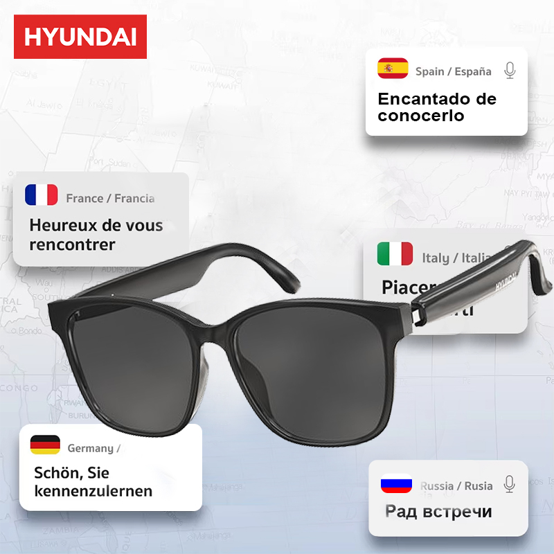 HYUNDAI AI Translation Smart Glasses Bluetooth Earphones Wireless Sunglasses Audio with TWS Headphones For Music and Call HY-C8 AI