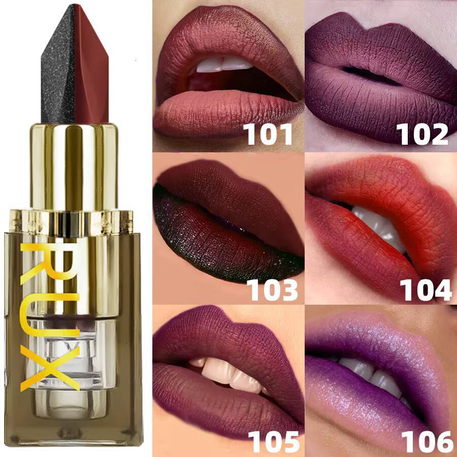 6 Color Glitter Two-tone Lipstick Purple Black Matte1pc Lipsticks Cosmetics Easy to use Tint Makeup Lip Beauty Red Pigment happy