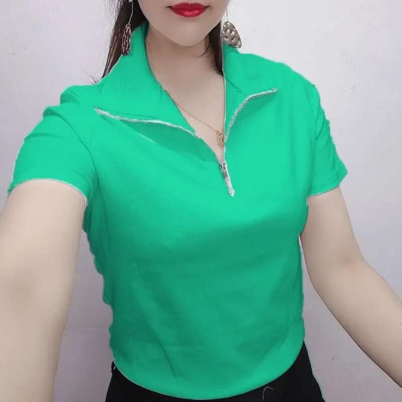 Polo Neck Shirt for Women Plain Slim Cotton Red Womens Woman T Clothing Trend 2025 Pulovers Korean Style Luxury in Fashion